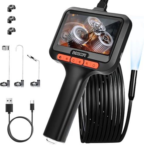10M Endoskopkamera mit Licht, 1080P HD Kanalkamera Inspektionskamera 4.3 Zoll IPS Bildschirm, 8mm IP67 Wasserdicht Rohrkamera mit Einstellbaren LEDs, Professionelles Industrie Endoskop(2600mAh)