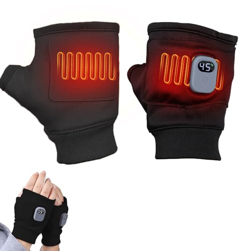 Heated Gloves Rechargeable, Electric Heated Gloves with 3-Speed Adjustable Heating, Fast Heating Half Finger Riding Gloves, USB Heated Fingerless Work Gloves for Women Men Cycling Outdoor