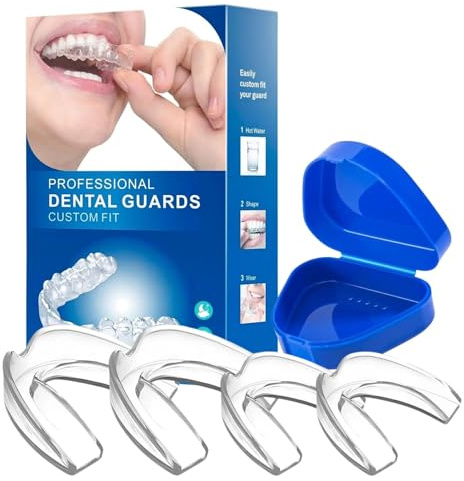 Ferula Descarga Bruxismo, 4 Piezas 2 Tamaños, Bruxismo Dental Noche, Férula de Descarga, Protector Bucal para Dormir, Protector Bucal Ajustable para Empleo Nocturno