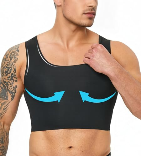 YOWODA EUK Compression Gynecomastia Chest Binder Slimming Corest Tank Top Breast Bra for Transgender FTM Tomboy Men Women (Black, L)