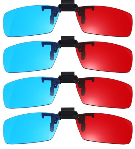 QUARKZMAN 4 Piezas Gafas 3D De Clip Rojo Azul/Cian, Gafas 3D Anaglifo con Marco Cuadrado Colgante para Cine Juegos TV Fotos Proyector