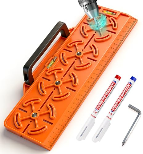 Bohrschablone Steckdose, Steckdosen Schablone mit Wasserwaage, Griff,Tieflochmarker 71mm Abstand für Steckdose Unterputzdose Hohlwanddose Rohbau Schablone Bohrhilfe
