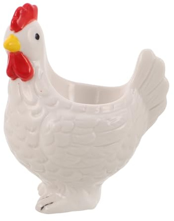 WATIIFUFU Portauova in Ceramica a Forma di Pulcino 3D Bianco per Uova Sode alla Coque, Supporto Stabile e Riutilizzabile per Decorazione Cucina e Feste Pasquali