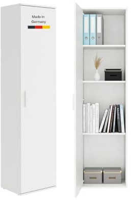 mokebo Mehrzweckschrank schmal (42 cm) 'Der Kompakte' Made in Germany aus Holz Schmaler Haushaltsschrank 1 Tür 3 Fachböden 180 cm hoch Universalschrank Weiß