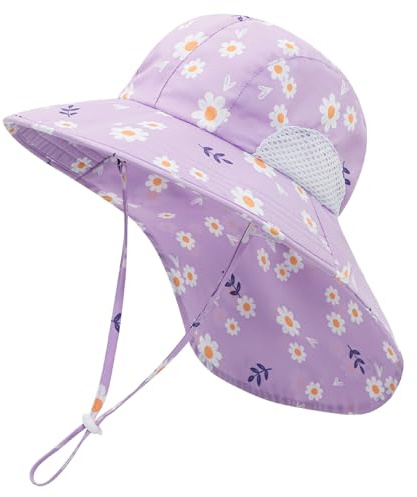 Enfants Chapeau de Soleil avec Large Bord 5-13 ans Fille Garçon Chapeau de Cou Protection Anti-UV Chapeau Bonnet UPF50+ Eté Casquette de Visière Respirant Séchage Rapide Chapeau de Plage Cyclisme