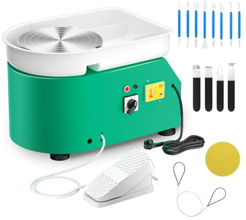 Ruota elettrica per ceramica, 350 W e 25 cm, ruota girevole in alluminio con bacino in ABS rimovibile, pedale e strumenti per modellare, macchina per la formatura a ruota per ceramica per fai da te e