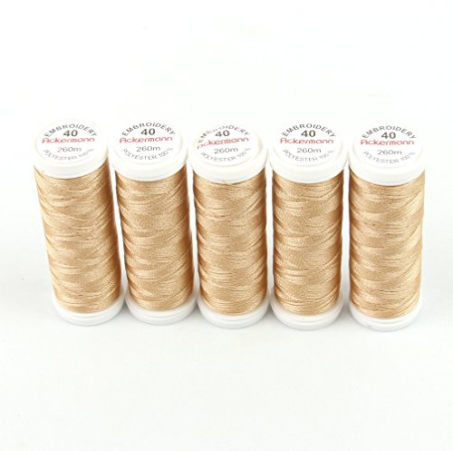 Ackermann® Embroidery (5X 260m) Maschinen STICKGARN, hochglänzendes und reißfestes Garn für die Näh- und Stickmaschine (3617 Holz 2)