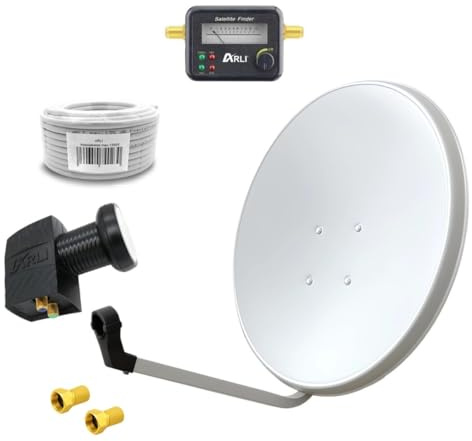 60cm HD Sat Anlage Twin LNB + 50m Koaxialkabel 135dB + Satfinder + 2 F-Stecker Digital 2 Teilnehmer Antenne Weiss UHD 4K