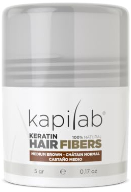 Kapilab Streuhaar Mittelbraun, Premium Haarpuder zur Haarverdichtung Haarfasern für Dünner Werdenes Haar Keratin Haarpulver Mehr Volumen Hair Fibers für Männer und Frauen - 5 gramm