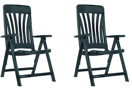 Resol Blanes Set mit 2 Gartenstühlen, neigbar, 5 Positionen, mit hoher Rückenlehne und Armlehnen, klappbar, leicht und bequem, vielseitig verwendbar, Anthrazit