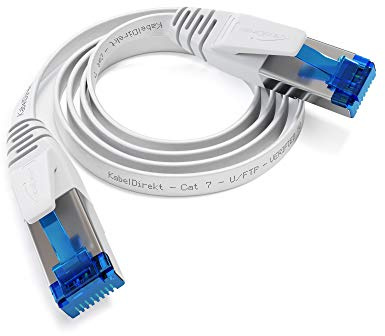 KabelDirekt – Flat Cat 7 Ethernet cable 10Gbps – 0.5m | 10Gbps maximum fibre optic speed, highly flexible & suitable for permanent installation, RJ45, white
