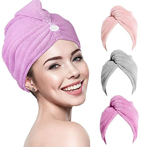 RIGHTWELL Haarturban 3er Pack Mikrofaser Turban mit Knopf, Schnelltrocknend für Kopf und Lange Haare