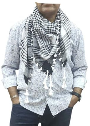 Horus Artesanía de Egipto Pañuelo palestino kufya shemagh kefiyeh hatta árabe wrap. bufanda unisex. 100% algodón blanca negra modelo egipcio (blanca negra modelo egipcio)