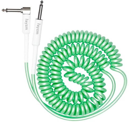 Rayzm Instrumenten-Spiral-Kabel, Spiralkabel Gitarre Kabel Klinke Curly Instrumentenkabel, 2 Meter Coiled Instrumentenkabel für Gitarre/Bass, 6,35 mm Rechtwinklig zur Geraden Spiralgitarrekabel