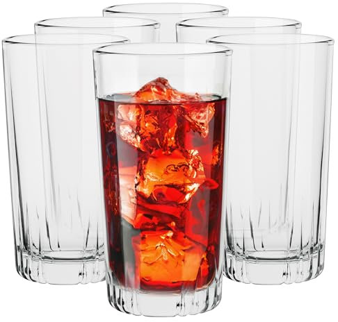 TREND FOR HOME Vasos Agua Long Drink | 340 ml | Juego de 6 | Transparente Highball Cocktail Vasos Vidrio Vaso Grande Tumbler para Cocteles Copas Gin Tonic | Apto para Lavavajillas | Colección Gina