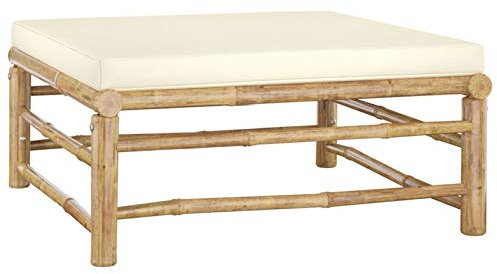 Tidyard Garten Fußhocker mit Kissen Gartenhocker Sitzhocker Gartenmöbel Hocker Fußbank Ottomane Bambus Cremeweiß