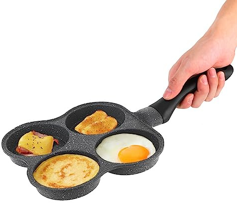 Tomotato Eierpfanne 4 Tassen Antihaft Pfannkuchenpfanne, Spiegelei Pfanne, Aluminium Bratpfannen, Frühstück Eierkocher für Elektrischer Keramikherd
