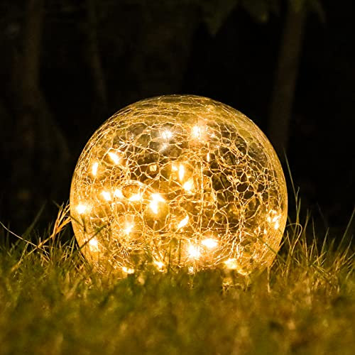 Garden Solar Lights, Cracked Glass Round Ball Light Outdoor Decor, Waterproof Decorative Warm White LED Globe Light for Landscape Walkway Backyard Patio Yard Lawn Pathway Garden Decoration