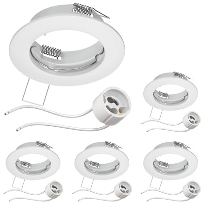 ledscom.de 5x Decken-Einbaurahmen FERE Einbaurahmen weiß matt (LED/Halogen/GU10/MR16/PAR16/50mm) inkl. GU10 Fassung