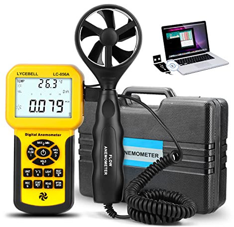LYCEBELL LC-856A Pro Anemometer with Telescopic Sensor, Wind Speed Meter, Wind Velocity Airflow CFM Meter with Data Storage Back Light LCD for HVAC Sailing Drone Fishing (Suitcase Included)