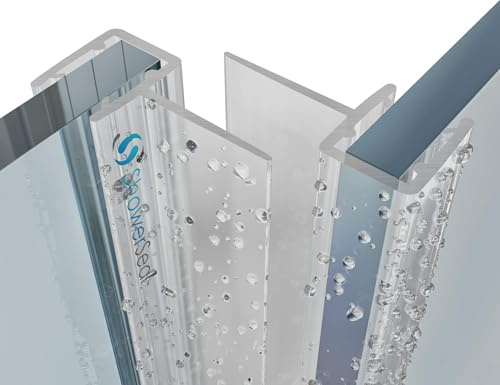 Shower Door Vertical Seals Set of Two 4-8mm Glass | Central fin 12mm or 16mm | 2 x 2 m Long Model B7C (4-6mm Glass | 12mm fin)