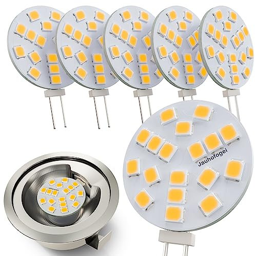 JAUHOFOGEI G4 rund LED Lampen Warmweiss, 2w ersetz 20w Halogen Stiftsockellampe Glühbirne, 12V AC/ 10-30V DC, Leuchtmittel G4 für Unterbauleuchte Einbaustrahler Möbeleinbauleuchte, 6 Stück