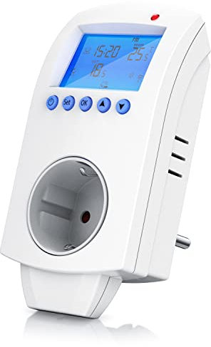 CSL - Wireless Thermostat Steckdose, Digitaler Temperaturregler für Heizgeräte, mit Memory-Funktion, kompatibel mit Amazon Alexa, Google Home, weiß