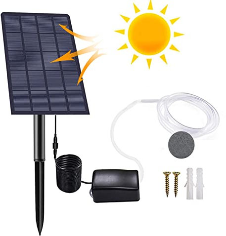 Richolyn Solar Water Air Pump, Fish Tank Oxygenator, Outdoor Pool Pond Air Oxygen Pump, Aerator with Aquarium Oxygen Pipe and Air Bubble Stone, for Gardening Water Circulation, Small Pond