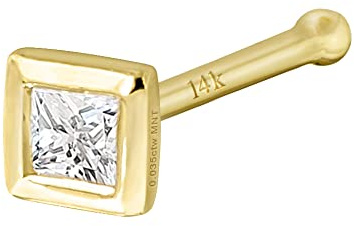 Jewelry Avalanche Solid 14Kt Gold Bezel Set princess Cut Moissanite Nose Stud - 22G Nose Bone Stud - Ball End Nose Ring - April Birthstone Nose Ring Stud-NBBZ-MNTP1.5YG