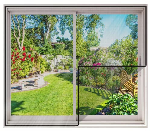 Insektenschutz Fenster Fliegenvorhang Moskitonetz 95x100cm(37.4x39.3in) Zusammenklappbar Kinderleichte Klebemontage mit Klettband ohne Bohren.Schwarz