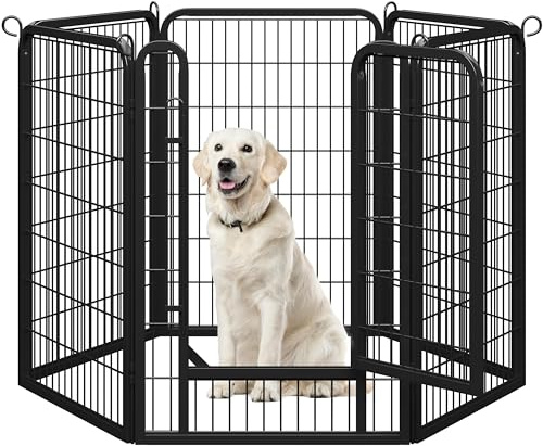 Abician Parc pour Chien en 6 Panneaux Enclos pour Chien 100 cm de Haut Noir | Clôture Pliable pour petit animal chiot lapin canard, Chenil en Métal, Barriere chien Panneaux avec Porte intérieur/extérieur
