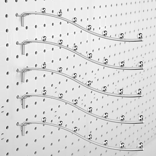 Yaocom 20 Pcs Peg Board Waterfall Hook Shelving Hooks Metal 7 Station Pegboard Display Wall Hangers Face Out Fit 1/4 for Garage Kitchen Store(Silver)