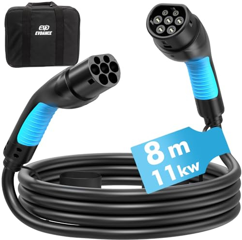 EVDANCE Typ 2 Ladekabel 11kW 16A 8m 3 Phasig | IP65 / Modus 3 / Typ 2 auf Typ 2 EV Ladekabel, Ladekabel Elektroauto Typ 2 mit Tasche für BEV/PHEV