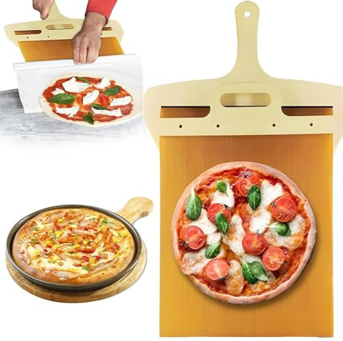 Rusopobe Sliding Pizza Peel, Nonstick Pizza Paddle with Handle Pala Pizza Scorrevole Pizza Cutting Board Pizza Spatula Paddle for Cheese Bread Fruit Vegetabl(A,16 * 45cm)