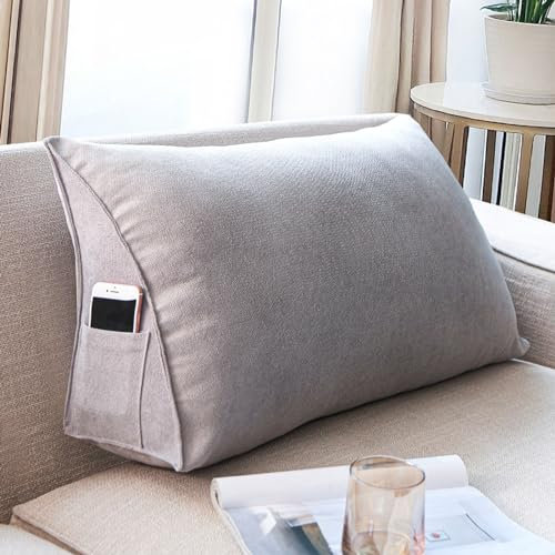 Dreieckige Lesekissen, Rückenkissen Sofakissen groß Für Bett Und Sofa, Keilkissen Rückenlehne Kopfteilkissen mit abnehmbarem Bezug (Color : Gray, Size : 90cm)