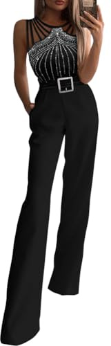 shownicer Tuta da Donna Elegante Senza Maniche Tinta Unita Jumpsuit Tutina Elegante Retro Tute Larghe a Gamba Larga Tuta Lunga Monopezzi e Tutine
