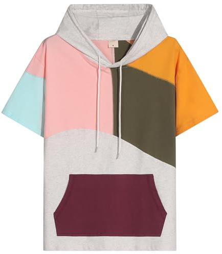 Covisoty Felpa Maniche Corte con Cappuccio Uomo Color Block Maglietta con Cappuccio Estate Sweatshirt T-Shirt Hoodie