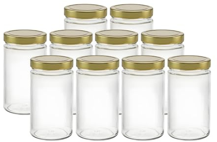 Vitrea 10x Sturzgläser 720ml - Einmachgläser Einweckgläser Schraubgläser - Marmeladengläser mit Schraub-Deckel DEEP TO 82 - Gold- Made in Germany
