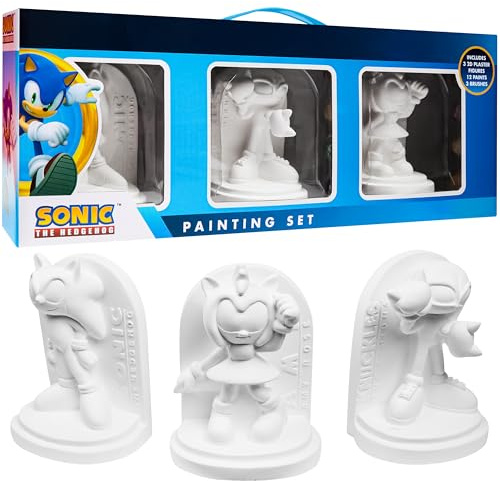Sonic The Hedgehog DIY Figurine Set Paint Your Own Knuckles Amy Plaster Figure Colouring Craft Kit for Kids Boys Girls Activity Set - Paint and Brushes Included