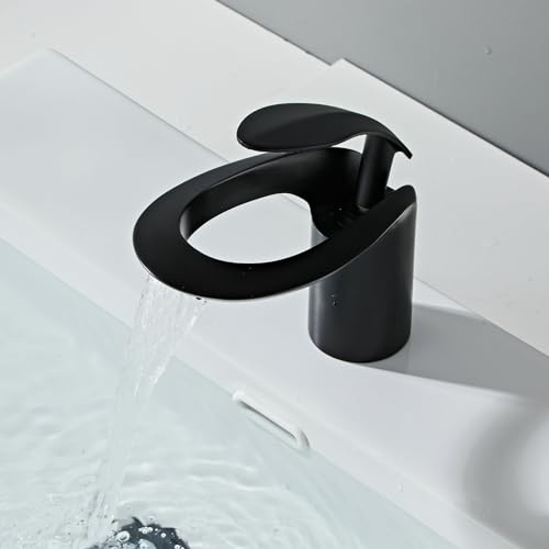 Badezimmer Matt Schwarz Wasserhahn Wasserfall Einzelgriff Ein Loch Waschbecken Eitelkeit WC Kreatives Herz Design Messing