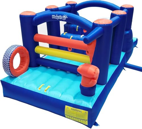 Hapcap Château Gonflable Course d'obstacles avec Toboggan pour Enfants, 2 Mur d'escalade,Trampoline,Thème de Boxe Simple pour Intérieur/Extérieur,avec Soufflerie (5.5 x 2.3 x 2m)