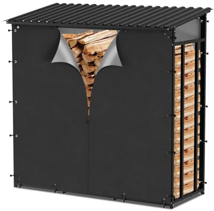 ISOISL Kaminholzregal Aussen 185 x 70 x 185 cm Holzaufbewahrung 2,3 m³ Kaminholzlager Stapelhilfe Aussen Metall Brennholzregal Garten Kaminholzlager Anthrazit