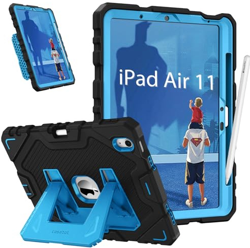 Fintie Kinder Hülle für iPad Air 11 Zoll (M4/M3/M2, 2026/2025/2024), iPad Air 5./4. Gen (10,9 Zoll, 2022/2020), robuste, stoßfeste Ganzkörper-Schutzhülle mit integriertem Ständer, Schwarz/Blau