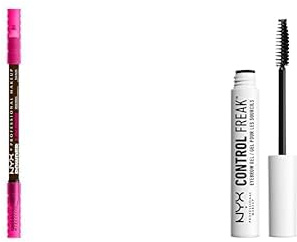 NYX Professional Makeup Augenbrauenstift, Powder Louder Brow Pencil, Mit voluminisierender Mikrofiber, Ash Brown + Augenbrauengel, Control Freak, Transparenter Brow Setter und Mascara