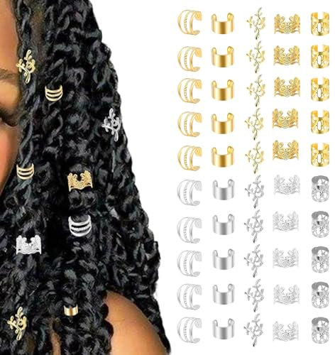 GUTERTOP 100 Stück Dreadlocks Schmuck, Verstellbar Haarschmuck Gold Silber, Haarspiralen Clips Haarperlen für Männer Frauen Mädchen und Jungen Zöpf