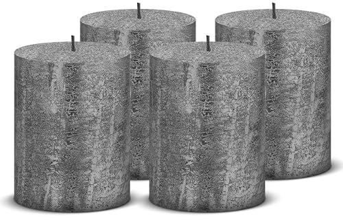 Brandsseller Stumpenkerzen Glitter Rustic 4er Set Höhe 10 cm Ø 7 cm Dekokerzen Haushaltskerzen Tischkerzen Weihnachtskerzen Brenndauer ca. 25 Stunden Anthrazit