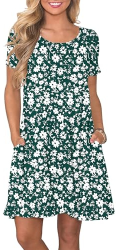 AUSELILY Women's Summer Short Sleeve Casual T-Shirt Dress with Pockets