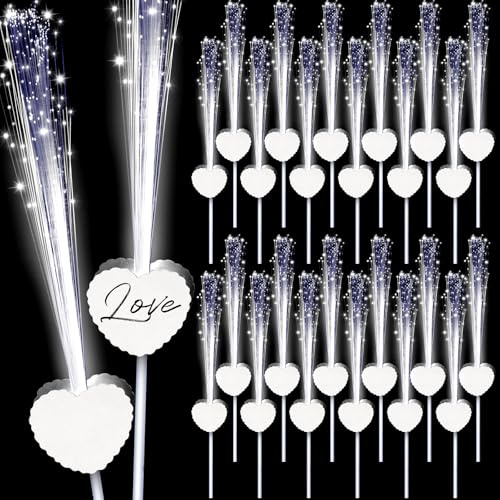 Tujoe 24 Pièces LED Baguettes Mariage Éclairs Lumineuses en Forme de Cœur avec 3 Modes d'Éclairage Longues Baguettes en Fibre Optique pour Sortie de Cérémonie, Proposition, Carnaval, Anniversaire