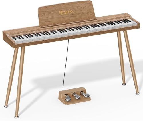 Rhymo Digital piano 88 Tasten Semi-Gewichtet - E-Piano mit Ständer, Triple Pedal, Bluetooth Audio/MIDI, 20W Lautsprecher, Mikrofon-Eingang, Dual Player Mode | Triple Pedal, Bluetooth Audio/MIDI, 20W Lautsprecher, Mikrofon-Eingang, Dual Player Mode