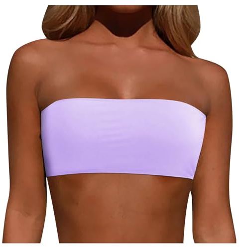 Top Bikini Fascia Sexy Donna Reggiseno con ferretto Capezzolo Senza Spalline Imbottito Costume da Bagno Rimovibile Spalline Fascia Da Bagno Camicetta Estate Top Tube Spiaggia Swimwear, B Viola, L